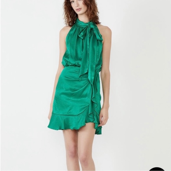 Bardot Etta Tie Neck in Fern Green Sleeveless Mini Dress Size 4 - Picture 13 of 16